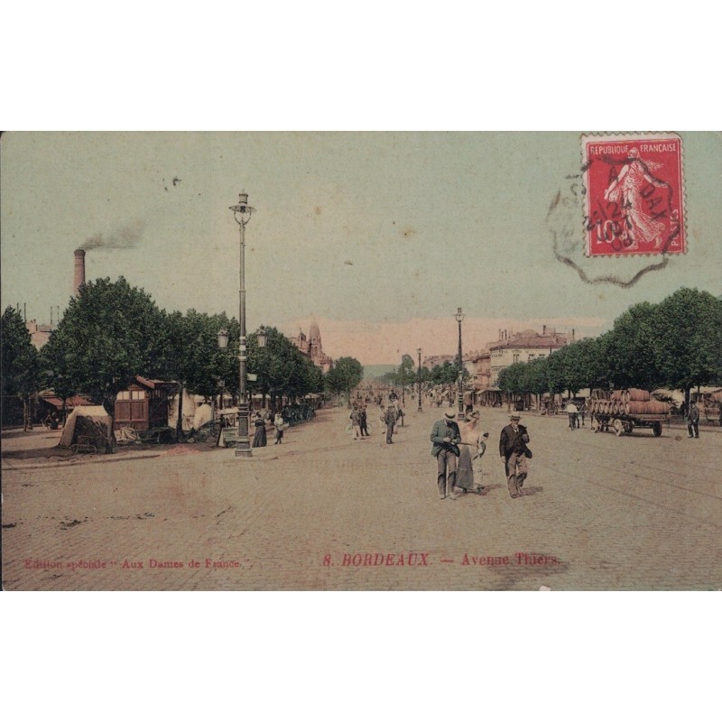 BORDEAUX - AVENUE THIERS - CARTE DATEE DE 1908.