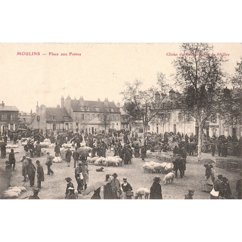 MOULINS - PLACE AUX FOIRES - FOIRE AUX COCHONS - CARTE DATEE DE 1908.