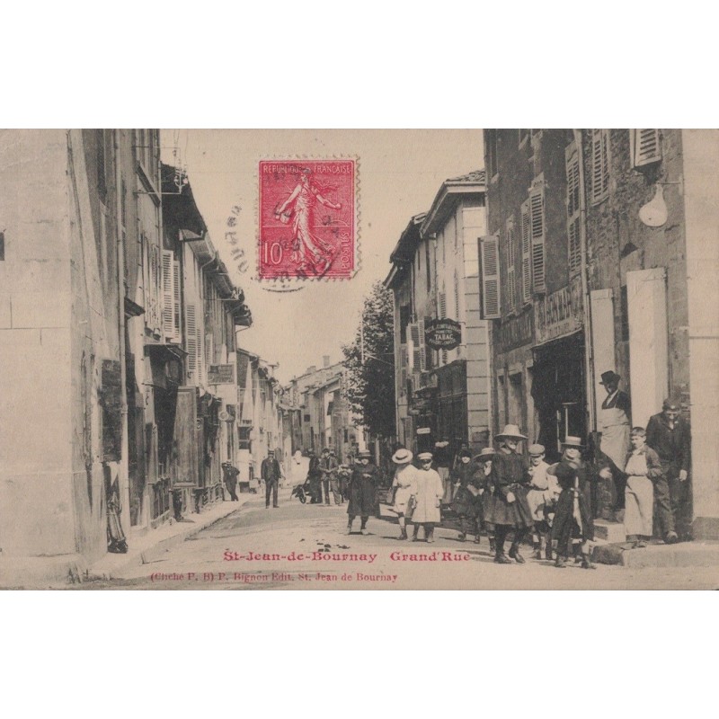 SAINT JEAN DE BOURNAY - GRAND' RUE - ANIMATION - ENFANTS - CARTE DATEE DE 1909.