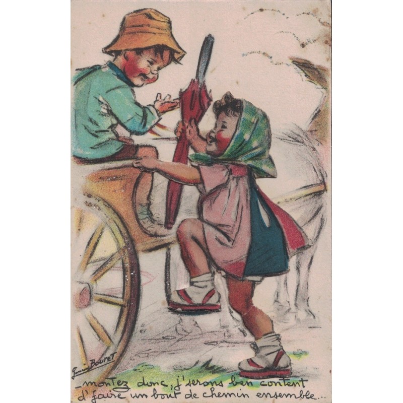 GERMAINE BOURET - ILLUSTRATEUR - "Montez donc ............ " - CARTE A SYSTEME AVEC TEXTE