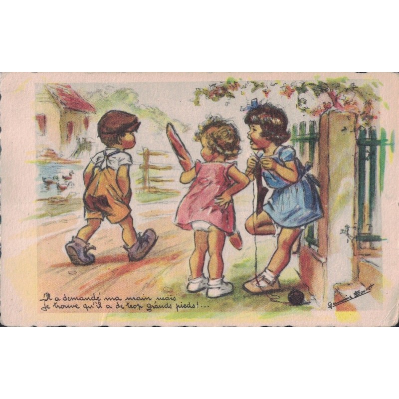 GERMAINE BOURET - ILLUSTRATEUR - Il a demandé ma main, mais je trouve qu'il a de trop grand pieds  - CARTE AVEC TEXTE.
