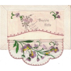 CARTE BRODEE - BOITE A LETTRE AVEC PETITE CARTE MESSAGE DATEE DE 1923. -  CARTE AVEC TEXTE.