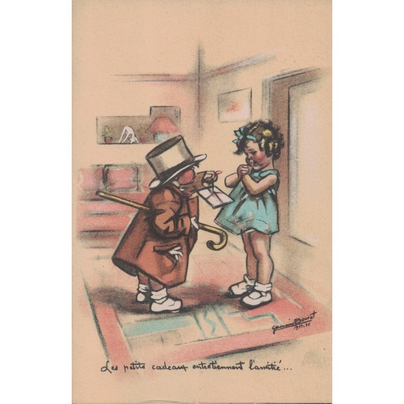 GERMAINE BOURET - ILLUSTRATEUR - Les petits cadeaux entretiennent l'amitié - CARTE NON CIRCULEE PUB DE LA SAMARITAINE.