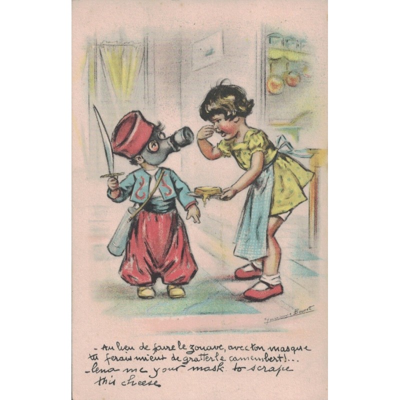 GERMAINE BOURET - ILLUSTRATEUR - Au lieu de faire le zouave, avec ton masque.. - CARTE NON CIRCULEE.