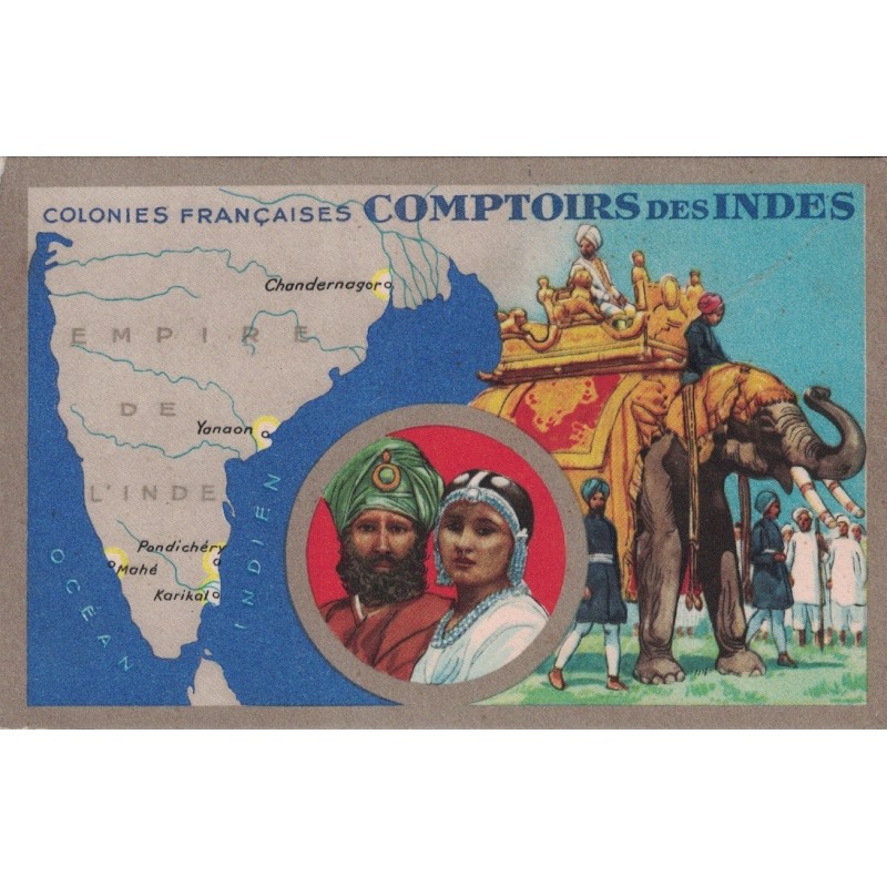 INDES - COLONIES FRANCAISES - CARTE GEOGRAPHIQUE - LION NOIR.