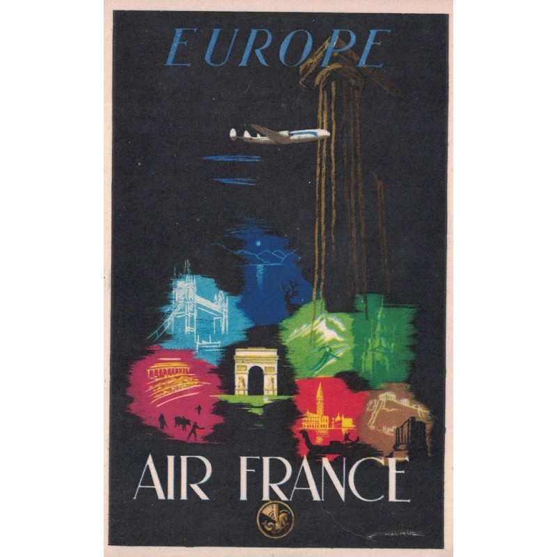 AIR FRANCE - CARTE POSTALE OFFICIELLE PUB EUROPE - INDISPENSABLE POUR ILLUSTRER UNE COLLECTION AERIENNE .