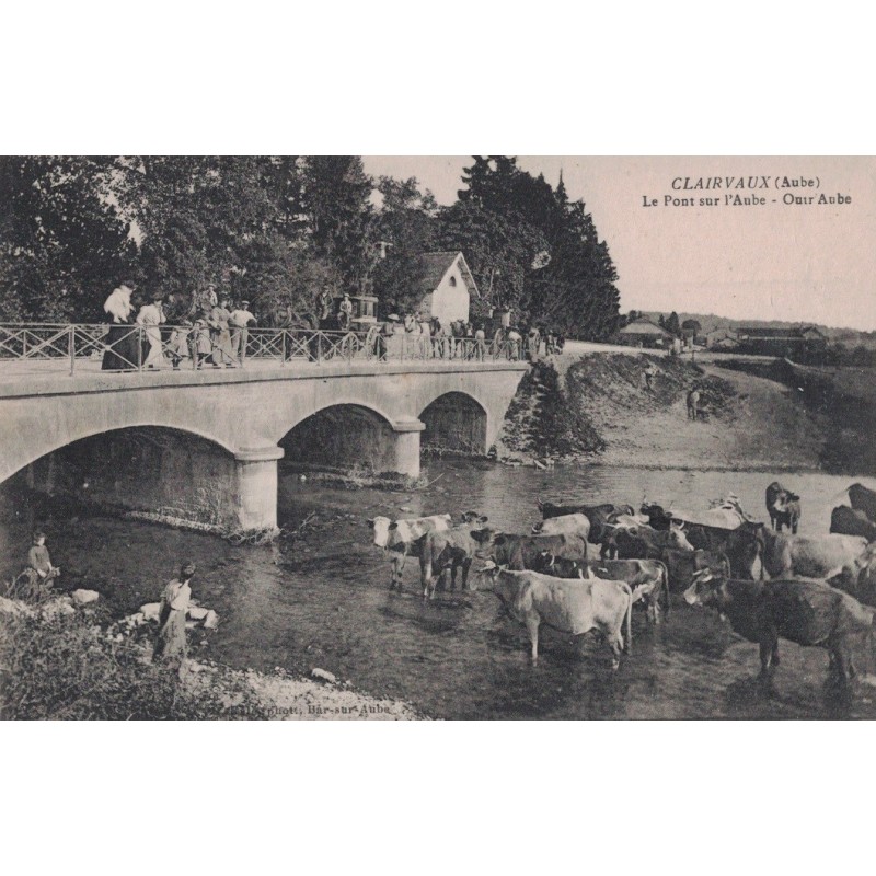 CLAIRVAUX - LE PONT SUR L'AUBE - ANIMATION - LES VACHES DANS L'EAU - CARTE NON CIRCULEE.