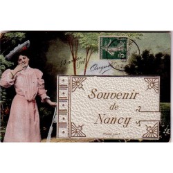 NANCY - SOUVENIR DE NANCY - AVEC SYSTEME DEPLIANT  AVEC 4 VUE DE NANCY - CARTE DATEE DE 1908.