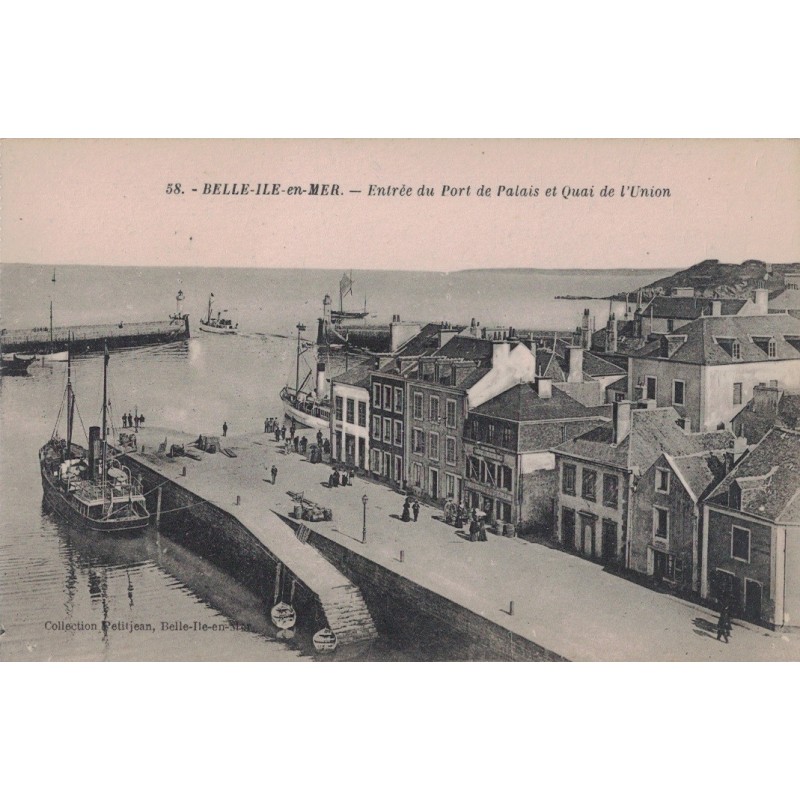 LE PALAIS -  BELLE ILE EN MER - ENTREE DU PORT ET QUAI DE L'UNION - CARTE NON CIRCULEE.