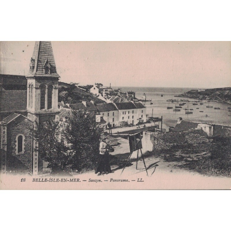 SAUZON -  BELLE ILE EN MER - PANORAMA - CARTE NON CIRCULEE.