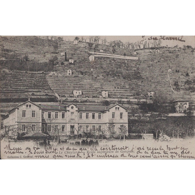 LE CHEYLARD - ECOLE SUPERIEURE DE GARCONS - CARTE AVEC TEXTE.