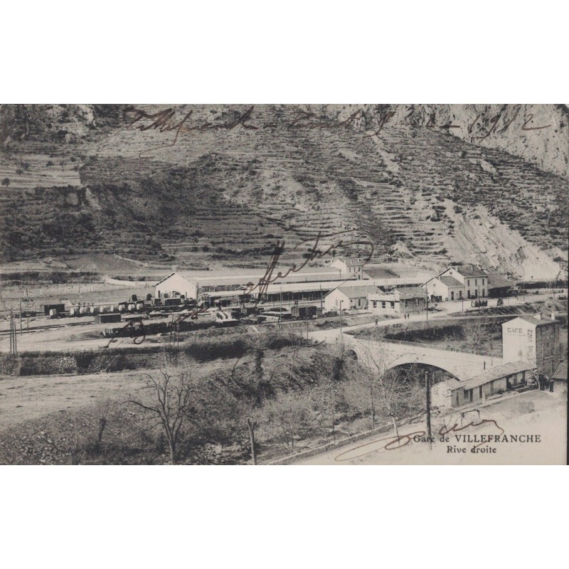 VILLEFRANCHE DE CONFLENT - LA GARE - RIVE DROITE - CARTE DATEE DE 1912.