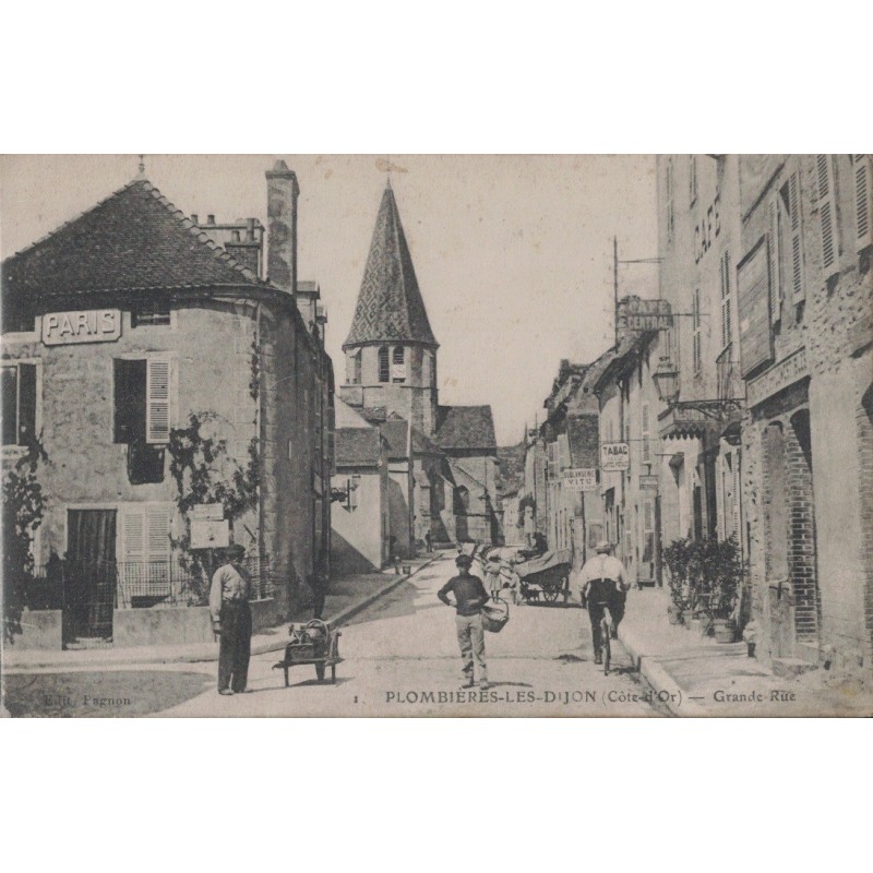 PLOMBIERES LES DIJON - GRANDE RUE - ANIMATION - CARTE DATEE DE 1915.