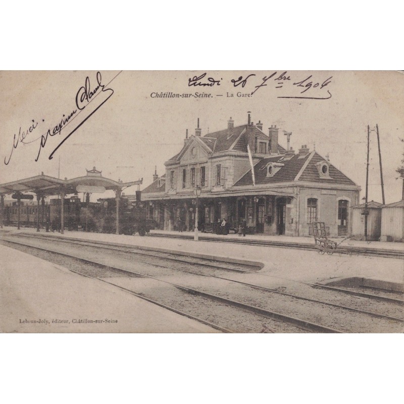 CHATILLON SUR SEINE - LA GARE - CARTE POSTALE POUR L'ALLEMAGNE EN 1904.