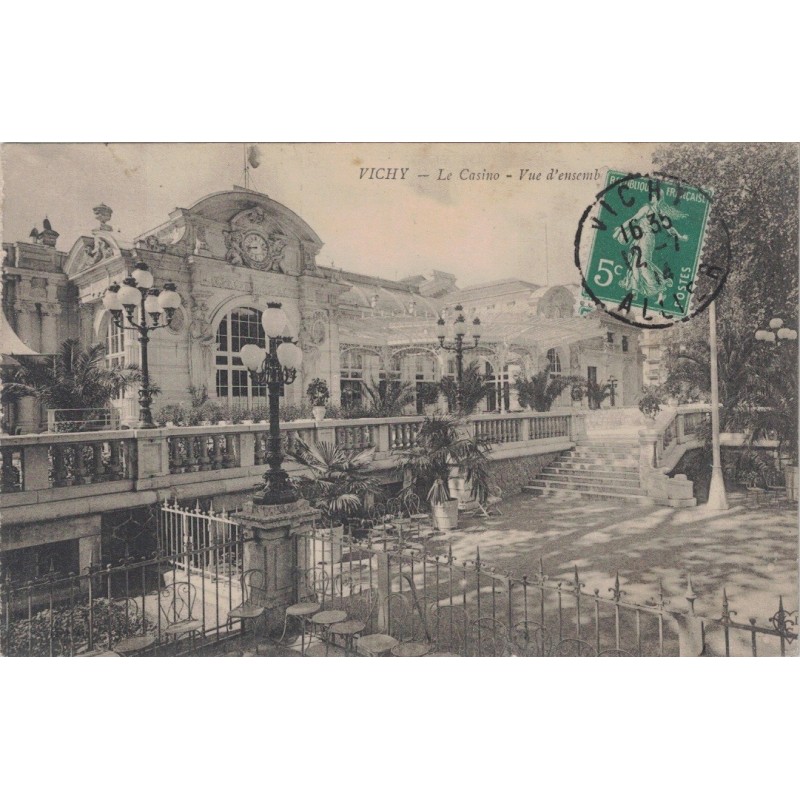 VICHY - LE CASINO - VUE D'ENSEMBLE - CARTE DATEE DE 1914.