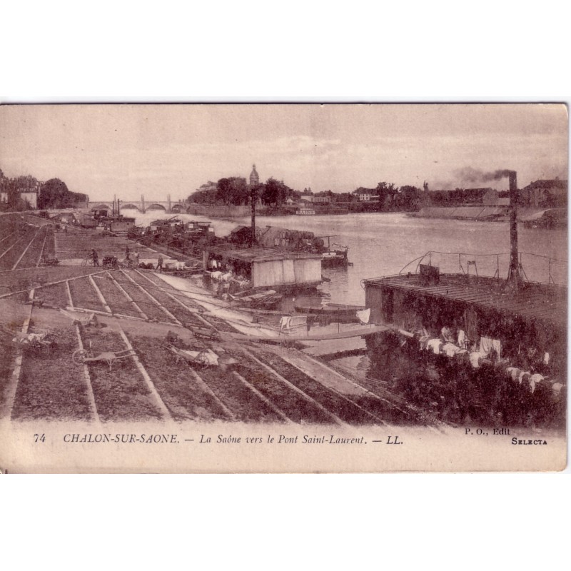 CHALON SUR SAONE - LA SAONE VERS LE PONT SAINT LAURENT - LES LAVANDIERES - CARTE DATEE DE 1917.