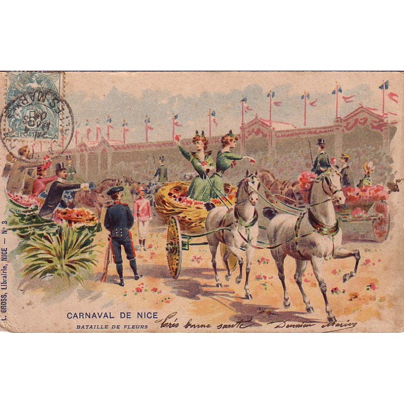 NICE - CARNAVAL DE NICE - BATAILLE DE FLEURS - CARTE DATEE DE 1904.