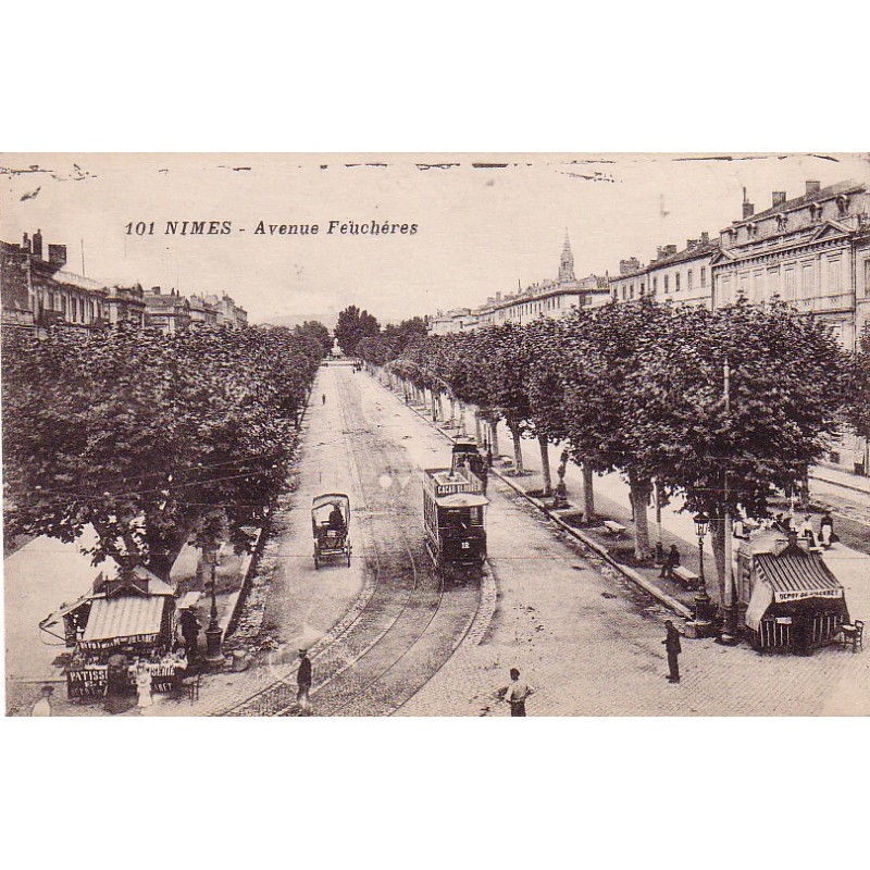 NIMES - AVENUE FAUCHERE - LE TRAM - CARTE DE 1914.