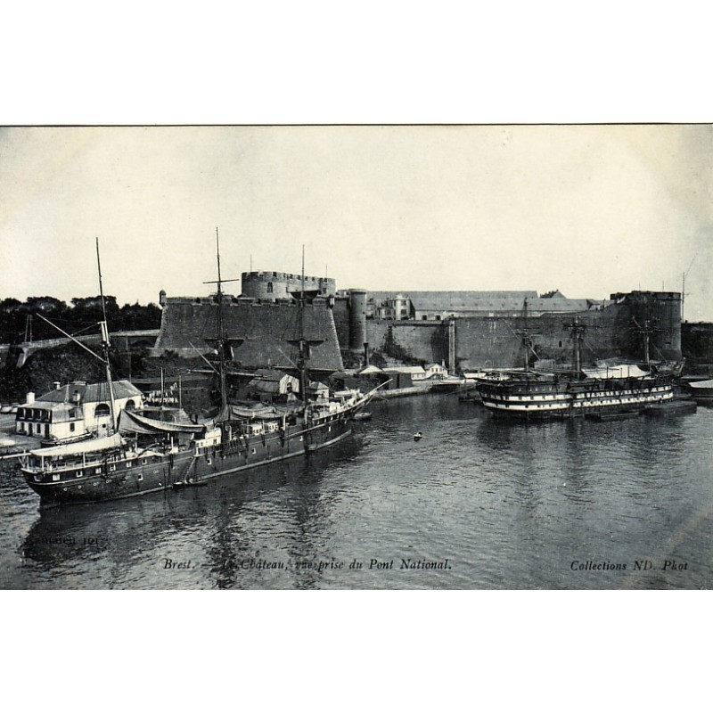 BREST - LA CHATEAU VUE PRISE DU PONT NATIONAL - CARTE NON CIRCULEE.