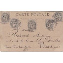 NIMES - LES ARENES - ENTREE DU QUADRILLE - AFFRANCHISSEMENT 5x TYPE BLANC - CARTE DATEE DE 1904