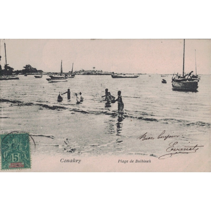 GUINEE - CONAKRY - PLAGE DE BULBINEH - ANIMATION - CARTE DATEE DE 1906 AVEC TYPE GROUPE.