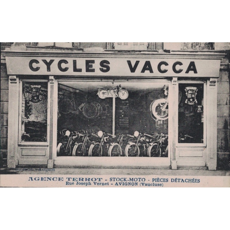 AVIGNON - MAGASIN - CYCLES VACCA - AGENCE TERROT - STOCK MOTO - PIECES DETACHEES - RUE JOSEPH VERNET AVIGNON - NON CIRCULEE.