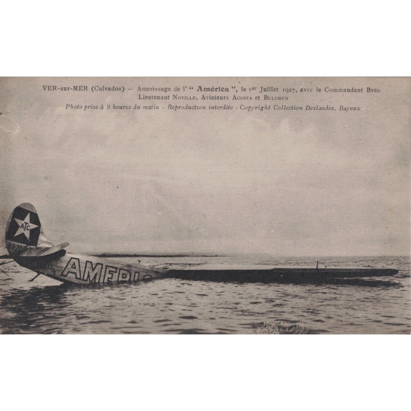 VERS SUR MER - AMERISSAGE DE L'AMERICA - LE 1er JUILLET 1927 - CARTE NON CIRCULEE.