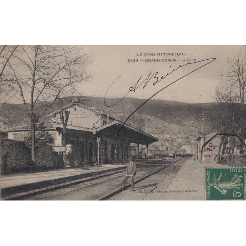 LA GRAND COMBE - LA GARE - ANIMATION - CARTE DATEE DE 1907.