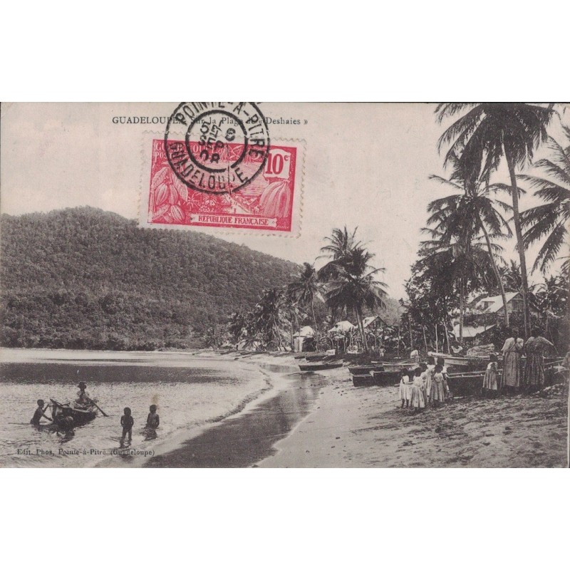 DESHAIES - LA PLAGE - GUADELOUPE - ANIMATION - CARTE POUR LA FRANCE DATEE DE 1908.