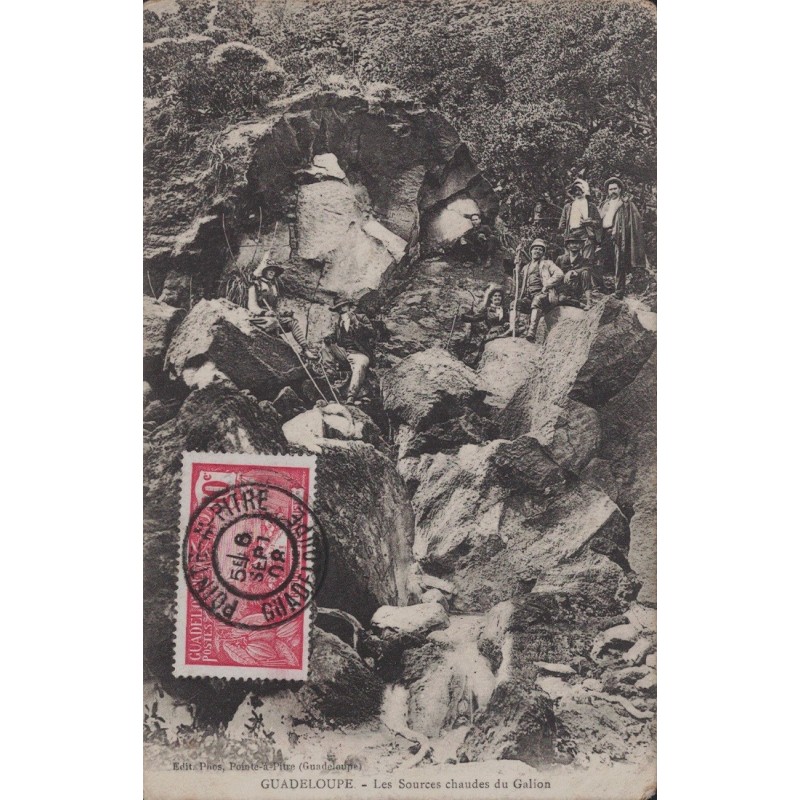 GUADELOUPE - LES SOURCES CHAUDES DU GALION - CARTE DATEE DE 1908 POUR LA FRANCE.