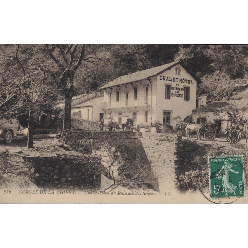 BLIDA - ALGERIE - LES GORGES DE LA CHIFFA - CHALET HOTEL DU RUISSEAU DES SINGES - CARTE DATEE DE 1909.