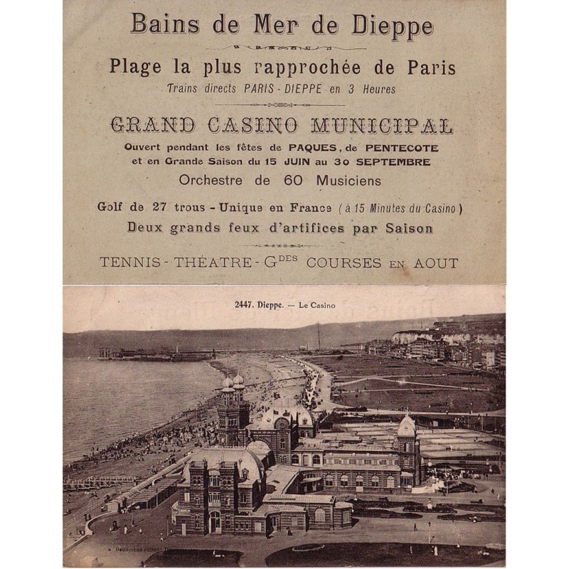 DIEPPE - LE CASINO - VERSO REPIQUAGE PUB - BAIN DE MER DE DIEPPE - GRAND CASINO MUNICIPAL .