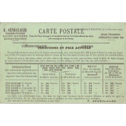 ORAN - SAINT EUGENE - REPIQUAGE - PROPRIETAIRE VITICULTEUR - F.SENECLAUZE - CARTE DATEE DE 1909 - TARIF DU VIN AU VERSO