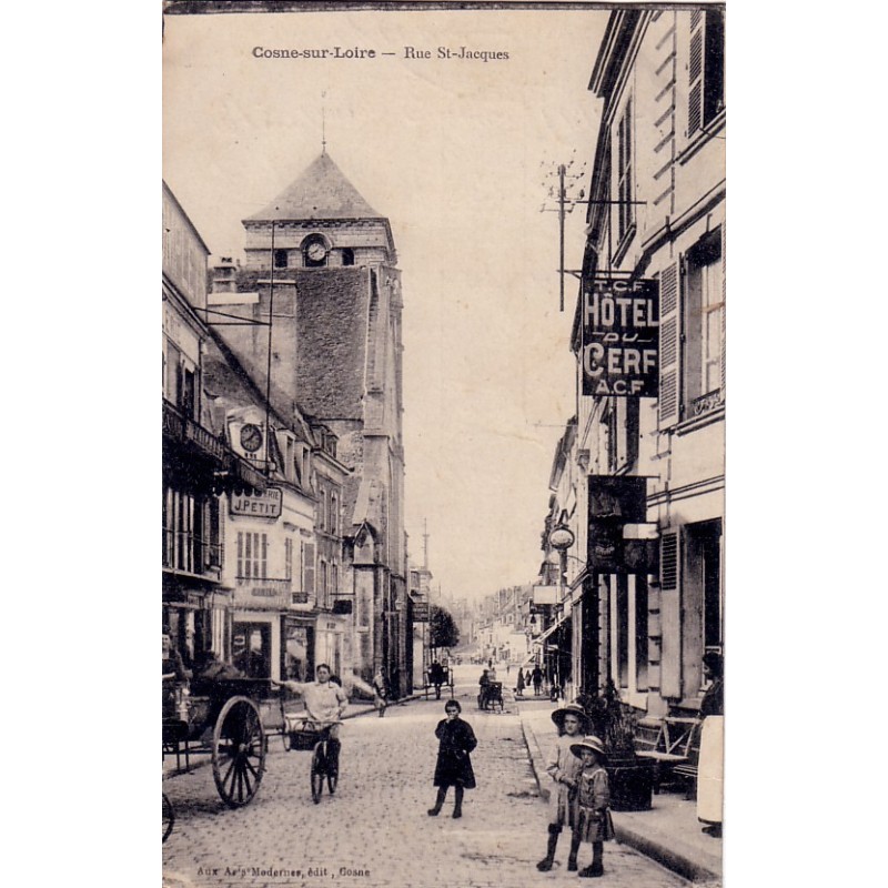 COSNE SUR LOIRE - RUE ST JACQUES - ANIMATION - ENFANTS - CARTE DATEE DE 1918.