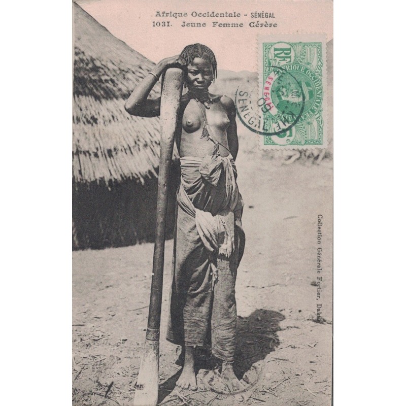 SENEGAL - AFRIQUE OCCIDENTALE - JEUNE FEMME CERERE - SEINS NUS - CARTE DATEE DU 27-1-1909 POUR LA FRANCE.