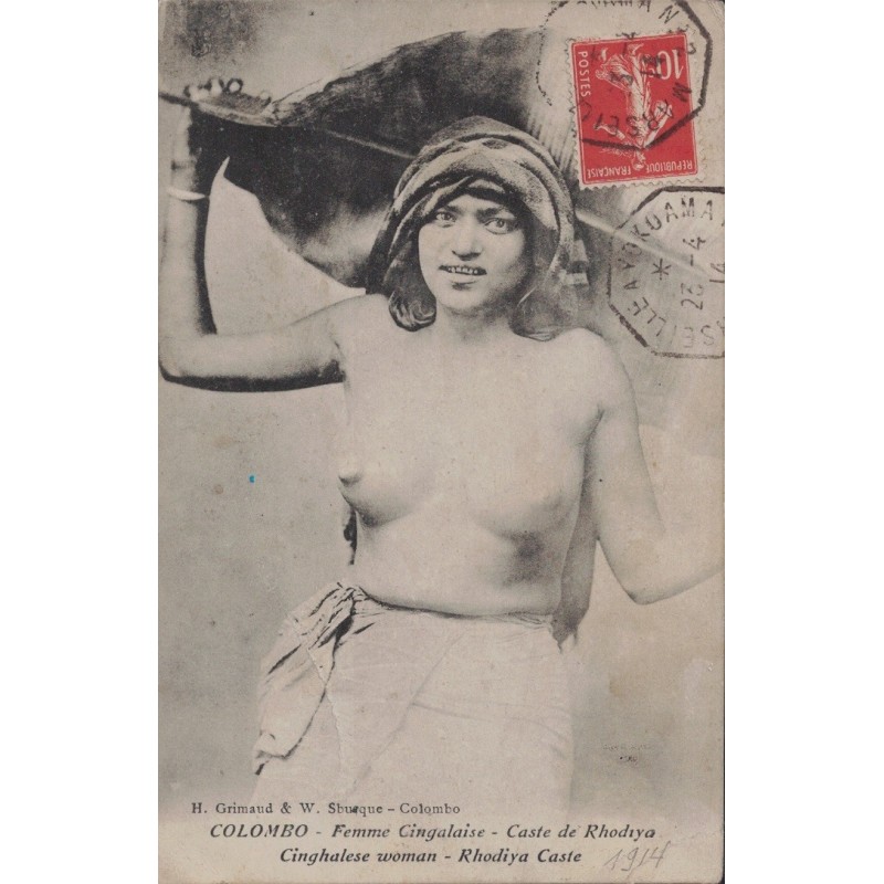 CEYLAN - SRILANKA - COLOMBO - FEMME CINGALAISE - CASTE DE RHODIYA - SEINS NUS - CARTE DU 23-4-1914.