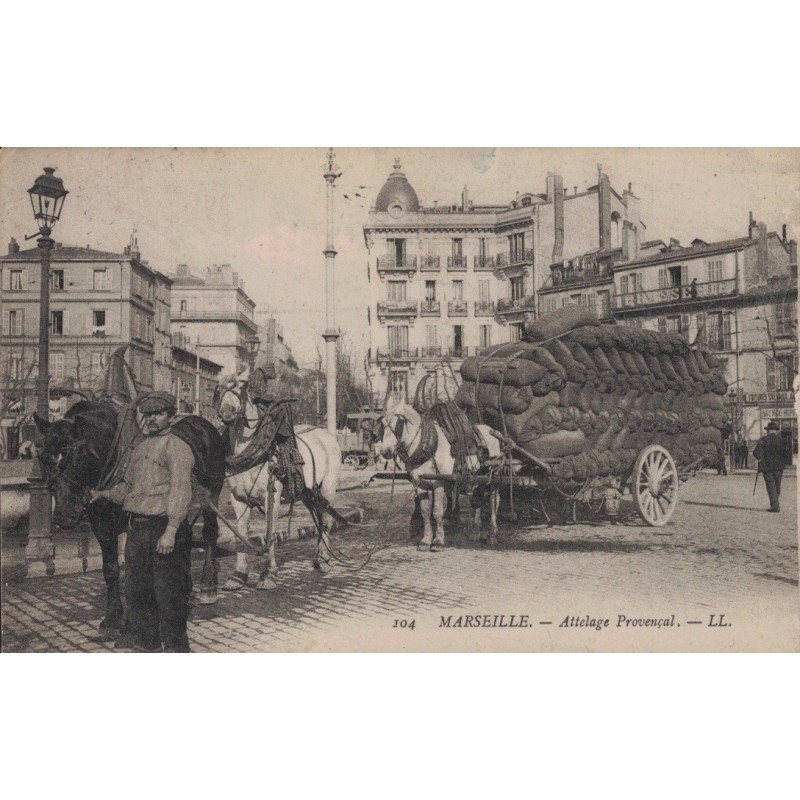 MARSEILLE - ATTELAGE PROVENCAL - CARTE DATEE DE 1908.