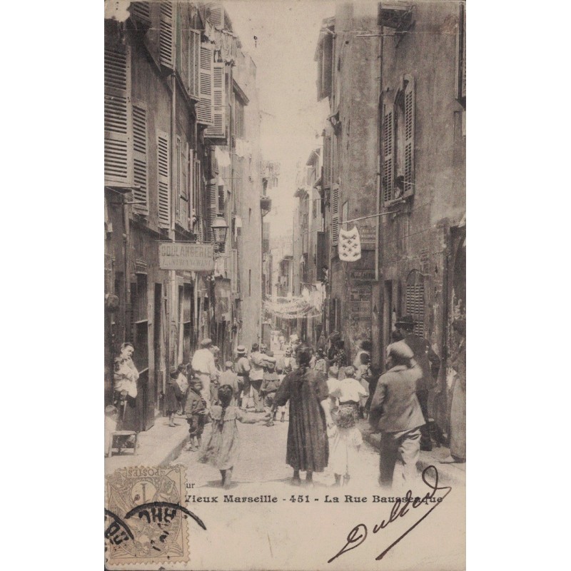 MARSEILLE - LA RUE BAUSSENQUE - ANIMATION - ENFANTS - CARTE AVEC TIMBRE DATE ILISIBLE.