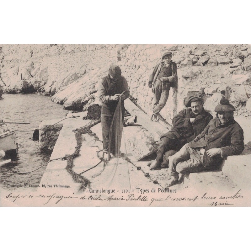 MARSEILLE - CANNELONGUE - LES PECHEURS - BELLE ANIMATION - CARTE DATEE DE 1903.