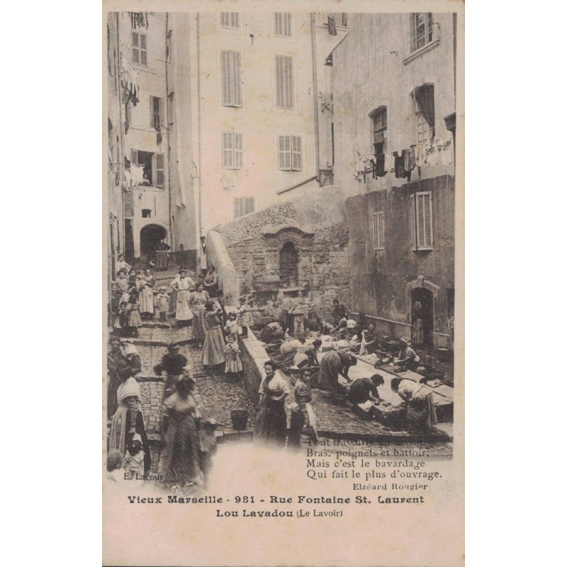 MARSEILLE - RUE FONTAINE ST LAURENT - ANIMATION - LE LAVOIR - LAVANDIERES - CARTE AVEC TEXTE SANS DATE.