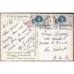 MADAGASCAR - TANANARIVE - PLACE COLBERT - GRAND MAGASIN DU PRINTEMPS - CARTE DATEE DE 1952 - BELLE AFFRANCHISSEMENT.