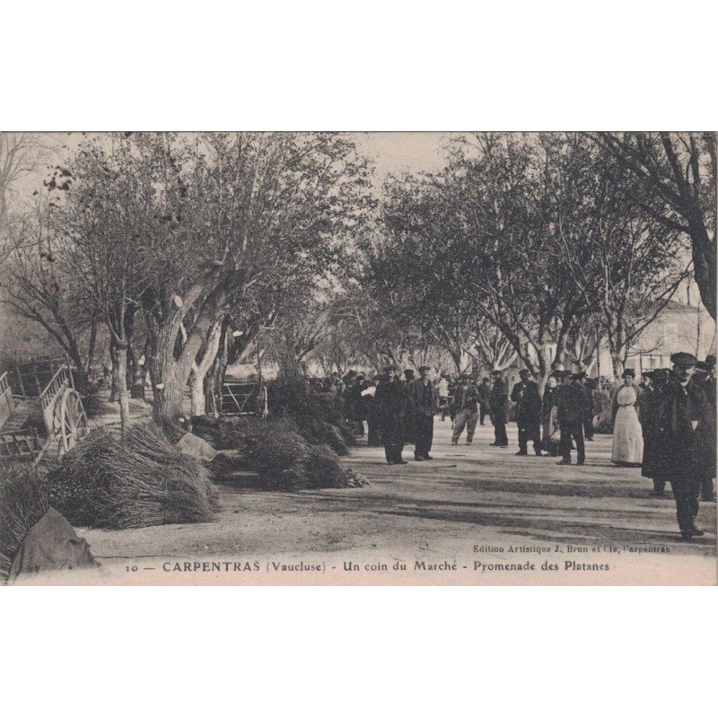 CARPENTRAS - UN COIN DE MARCHE - PROMENADE DES PLATANES - ANIMATION - CARTE DATEE DE 1911.