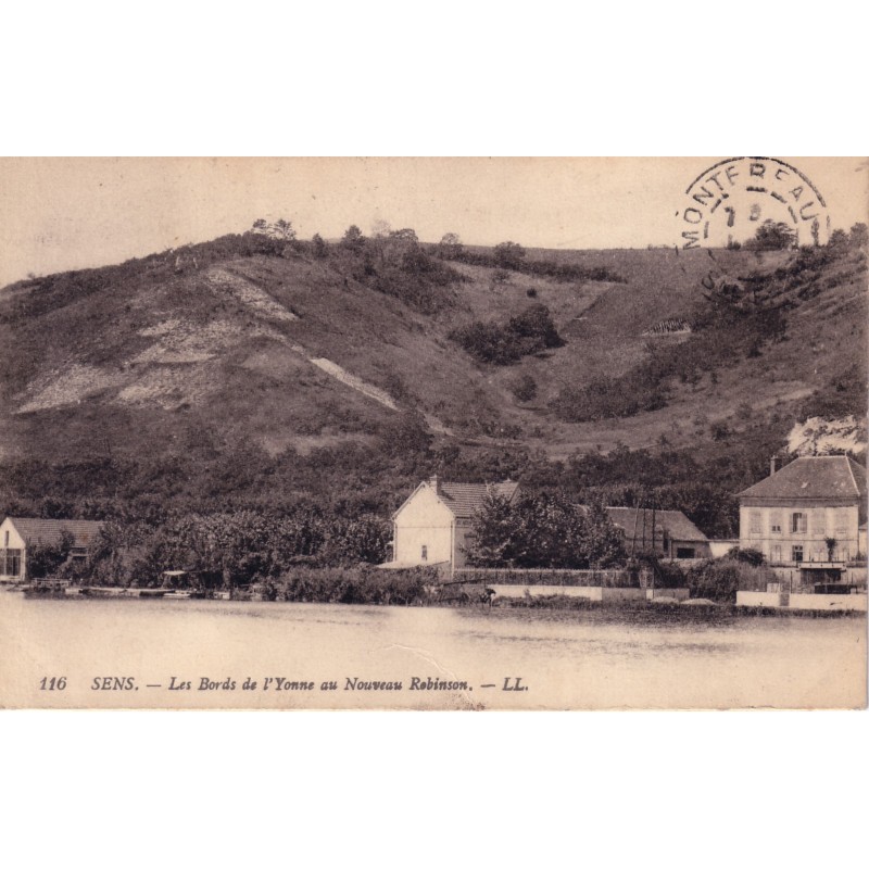 SENS - LES BORDS DE L'YONNE AU NOUVEAU ROBINSON - CARTE TROUVEE A LA BOITE EN 1915.