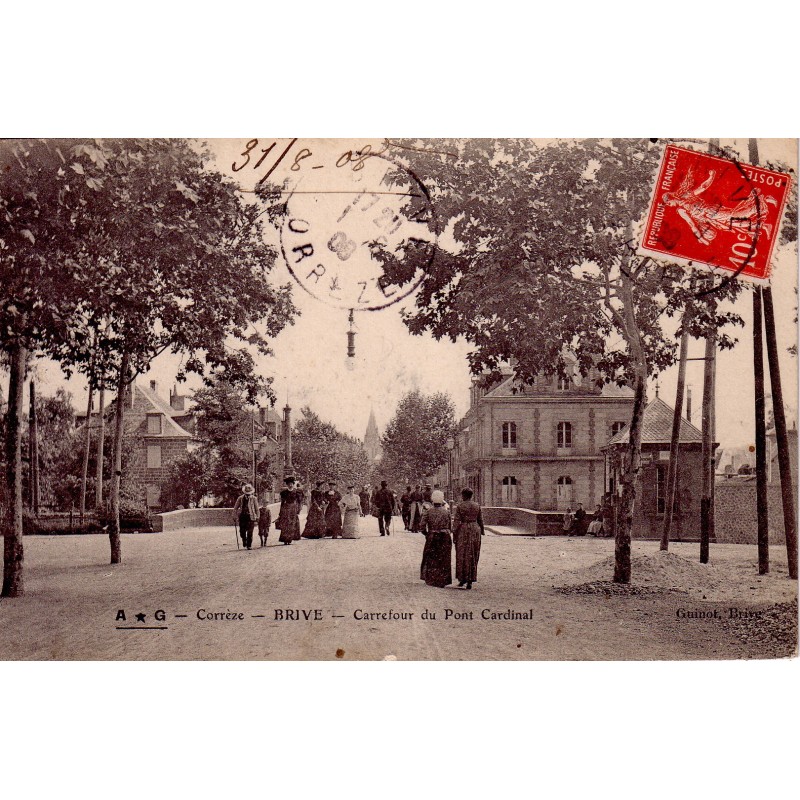 BRIVE - CARREFOUR DU PONT CARDINAL - CARTE DATEE DE 1908.