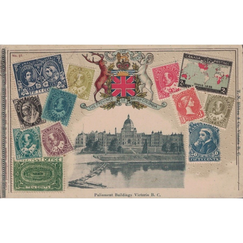 CANADA - THE PROVINCE OF BRTISH COLUMBIA - PALIAMENT BUILDING VICTORIA B.C. - TIMBRES GAUFFRES - CARTE DATEE DE 1906.