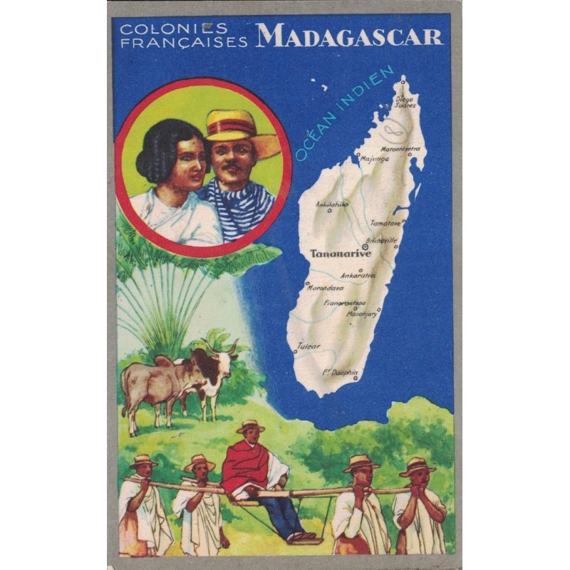 MADAGASCAR - COLONIES FRANCAISES - CARTE GEOGRAPHIQUE - LION NOIR.