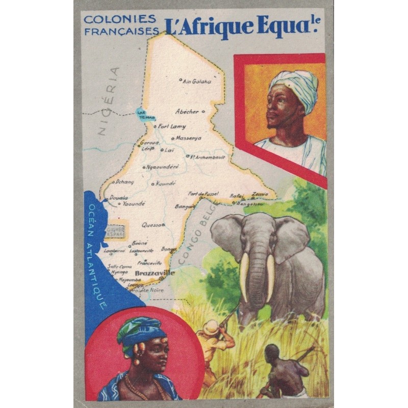 AFRIQUE EQUATORIALE - COLONIES FRANCAISES - CARTE GEOGRAPHIQUE - LION NOIR.