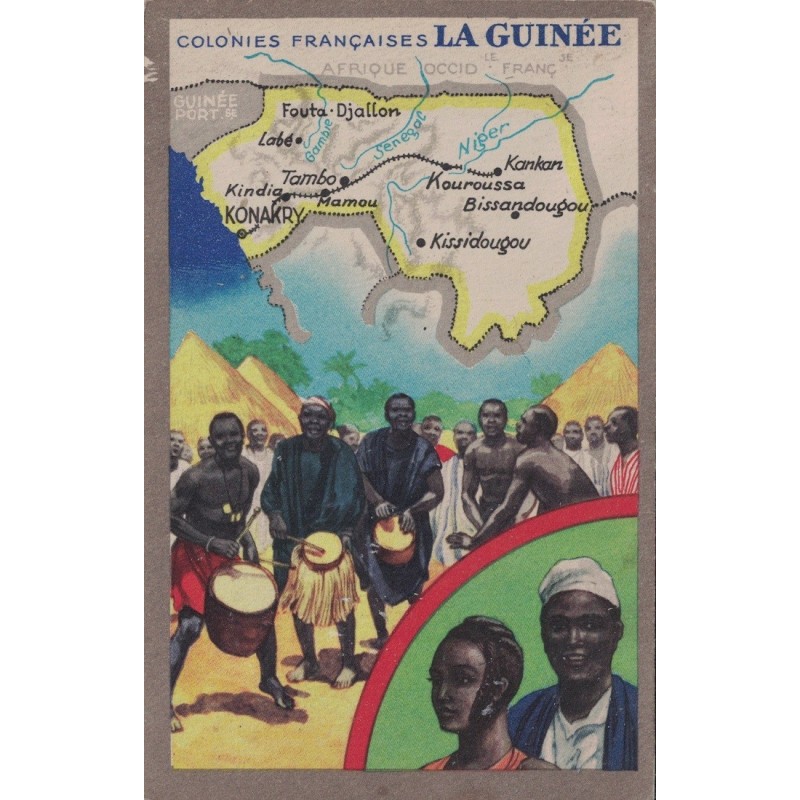 GUINEE - COLONIES FRANCAISES - CARTE GEOGRAPHIQUE - LION NOIR.