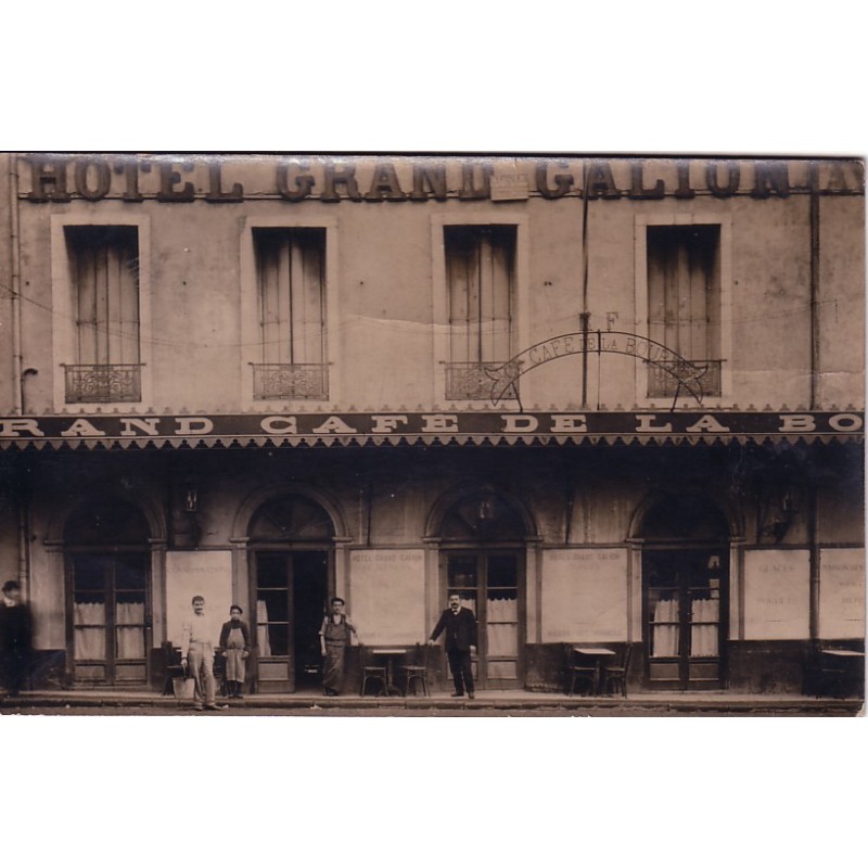 SETE - HOTEL GRAND GALION ET GRAND CAFE DE LA BOURSE - RARE CARTE PHOTO ANIMEE - DATEE DE 1918.