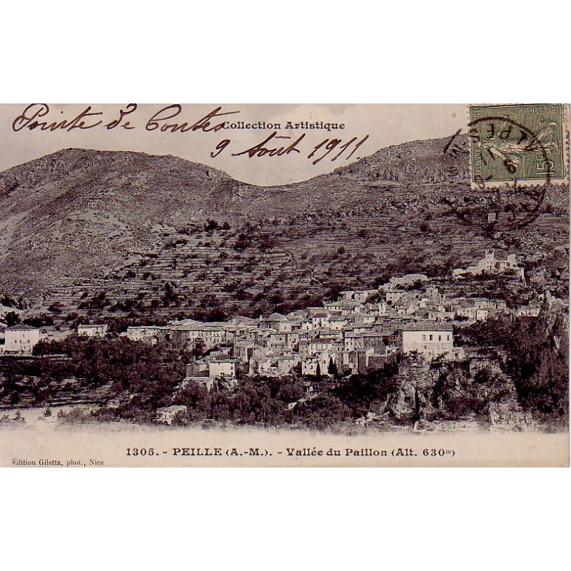 PEILLE - VALLEE DU PAILLON - ALT. 630m - CARTE DATEE DE 1911.
